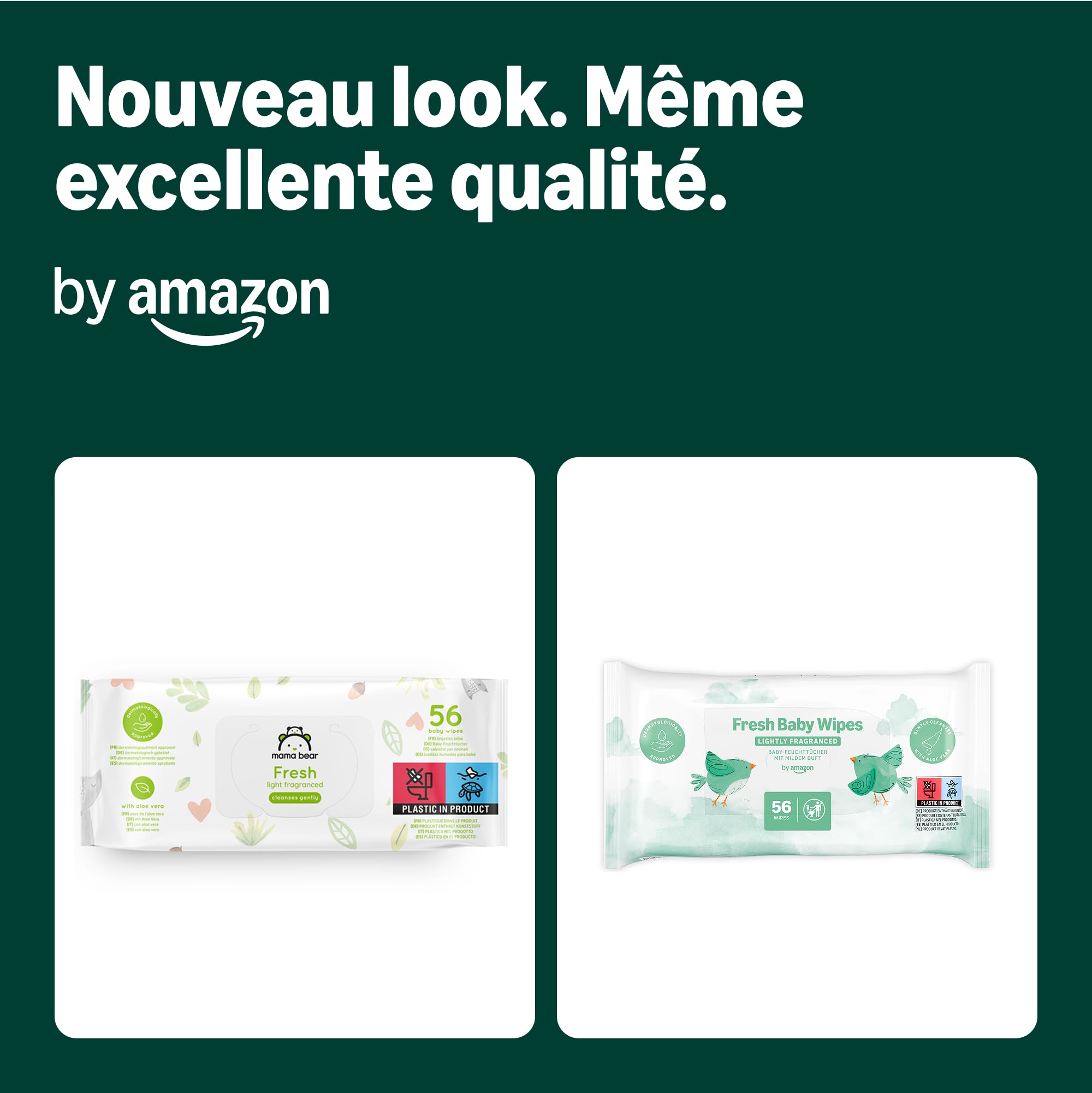by Amazon Lingettes bébé fraîche, 1008 lingettes, légèrement parfumées, lot de 18 paquets de 56