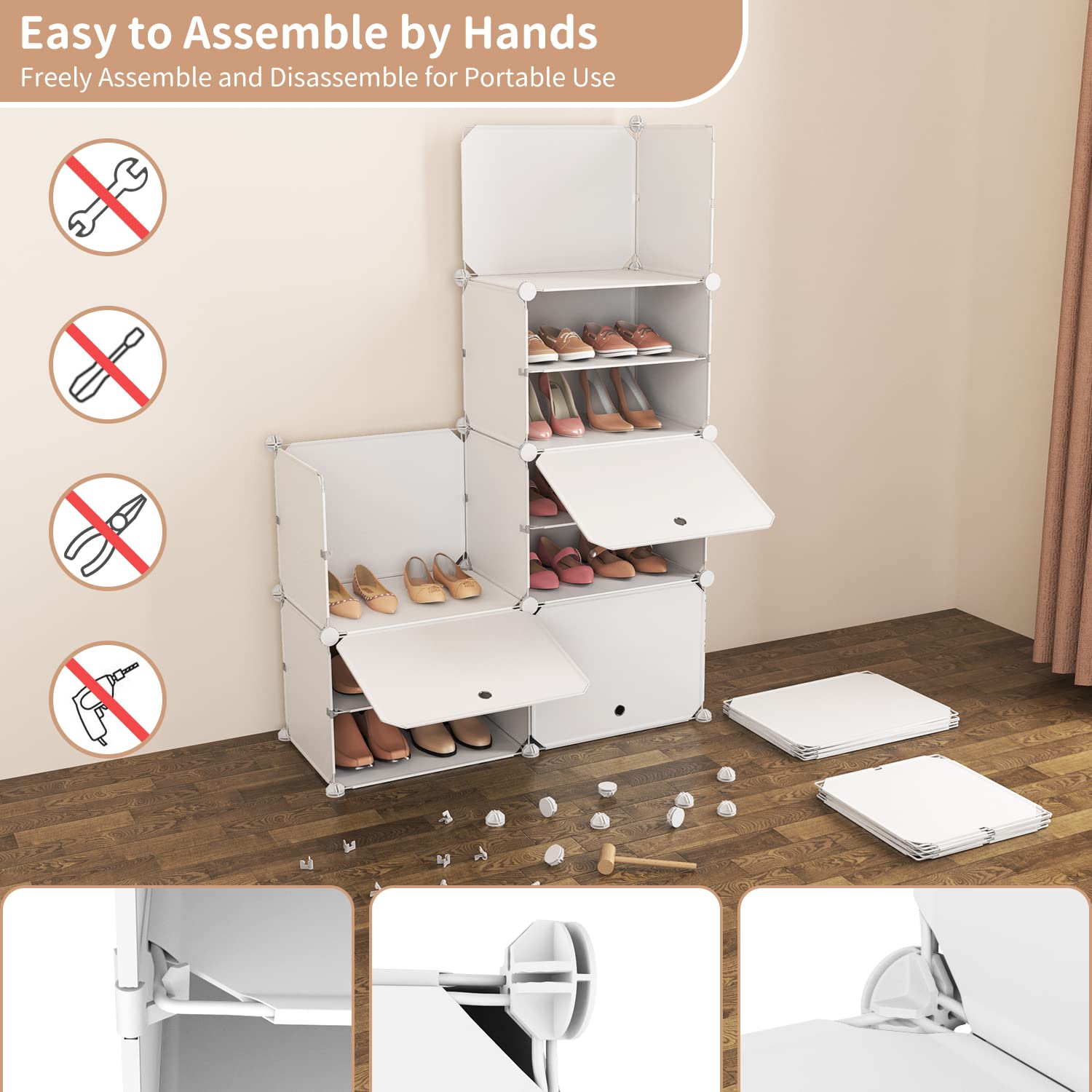 Vicye Scarpiera organizer a 8 ripiani, 32 paia di scarpiere, organizer portatile, scarpiera salvaspazio, per armadio, ingresso, camera da letto, corridoio (bianco, 2 x 8)
