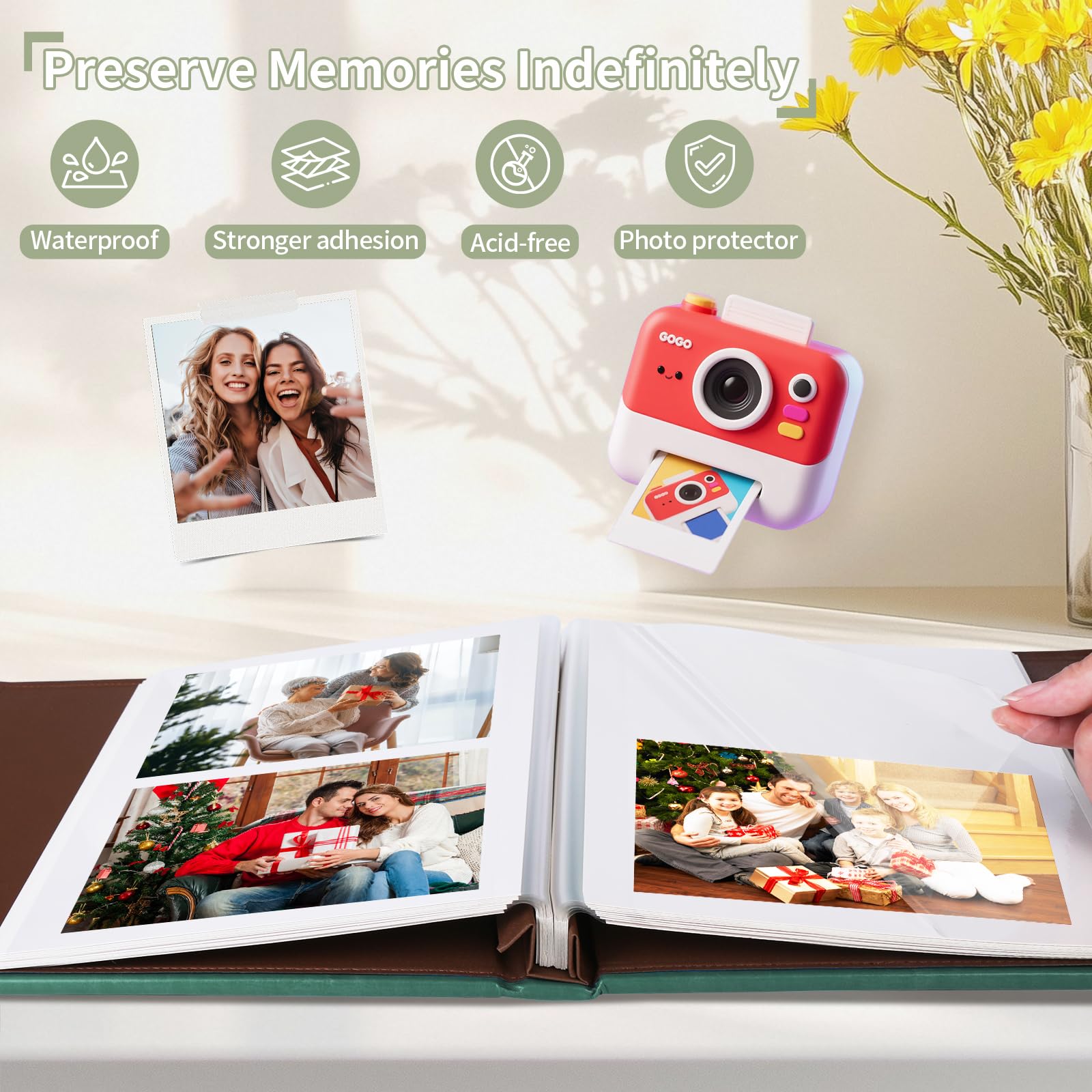Stammbaum, magnetisches Fotoalbum mit selbstklebender Seite, für 3 x 5, 4 x 6, 5 x 7, 6 x 8, Bilder, DIY, Familie, Ledereinband, Album für Familienmitglieder (Album, Baumgrün)