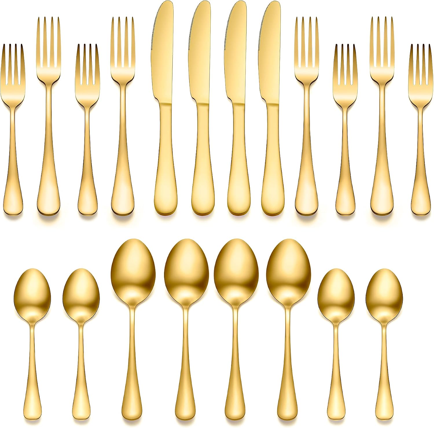 Silverware Flatware Cultery Set, Yumuaua 20-piece Stainless Steel Tableware Eating Utensil Set for 4, Include Spoons Forks Knives, Mirror finish, Dishwasher Safe (Gold)
