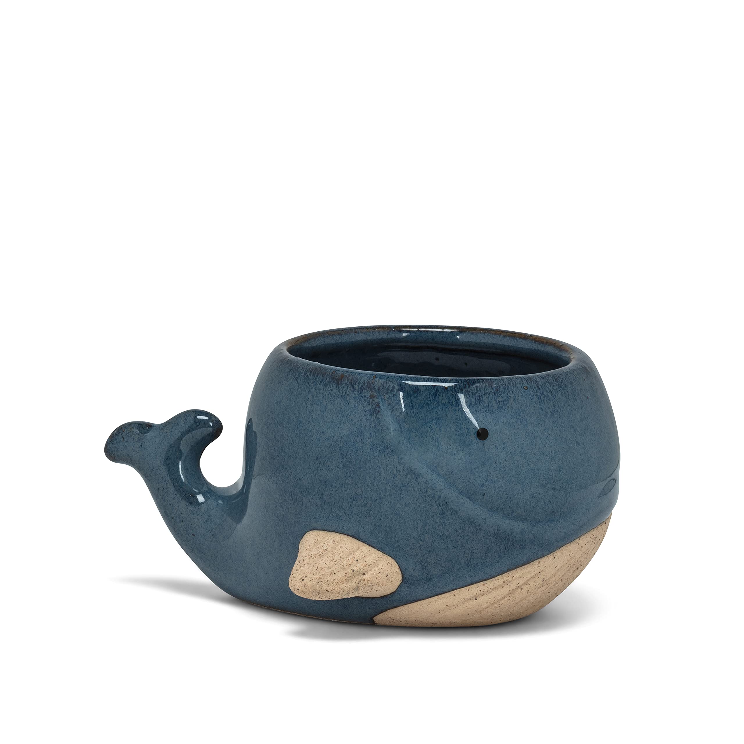 Abbott Collection Mini Whale Planter - Stoneware, Blue (2 inches H)