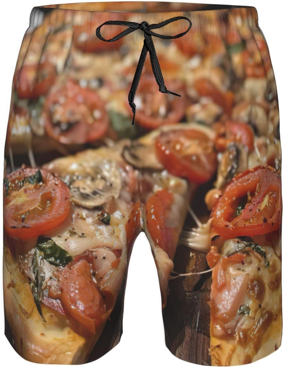 WURTON Tasty Pizza Print Men's Swim Trunks Quick Dry Beach Shorts with Pockets Lining Swimwear Bathing Shorts