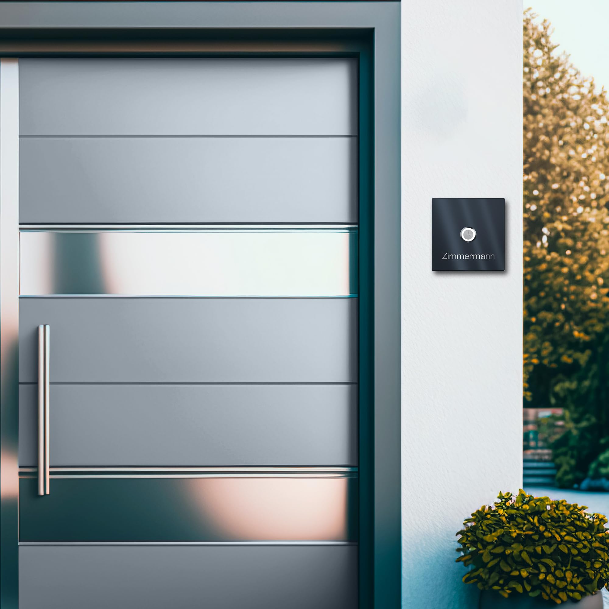 Plaque de Sonnette Carrée Personnalisée Graviers Design en Acier Inoxydable Anthracite RAL 7016 – Gravure Laser Nom – Bouton LED au Choix – 60x60 à 110x110mm – Made in Germany