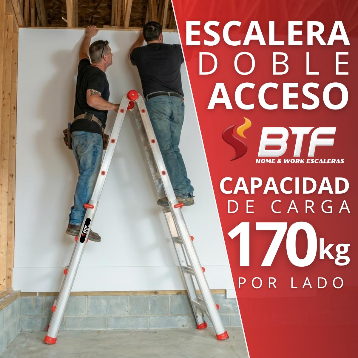 Escalera Telescópica Plegable de Aluminio | Multifuncional en Tijera y Apoyo | Certificación EN131, Carga 150 kg. Ligera, Segura y Portátil para Uso Profesional (4x4PRO)