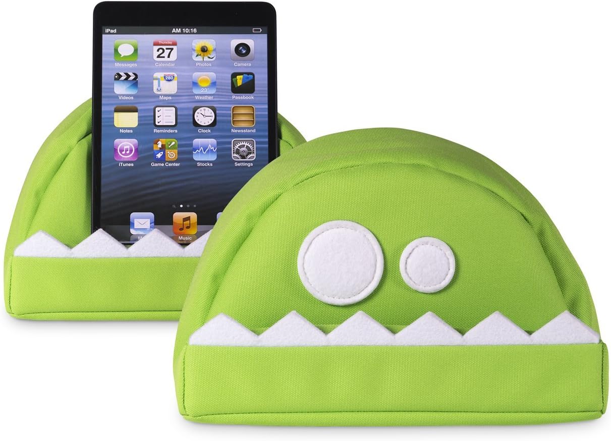 tmproducts Tablet Cushion/iPad Cushion - fläzbag® (green) Beanbag Pillow Book Stand - Funny Monster Design Bean Bag Tablet & eReader Holder for Apple iPad (mini), Amazon kindle, Samsung Galaxy