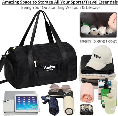 Miniatura 4 de Bolsa de gimnasio para mujer con compartimento para zapatos, impermeable, bolsa de lona deportiva para viajes, fin de semana, llevar en la playa,