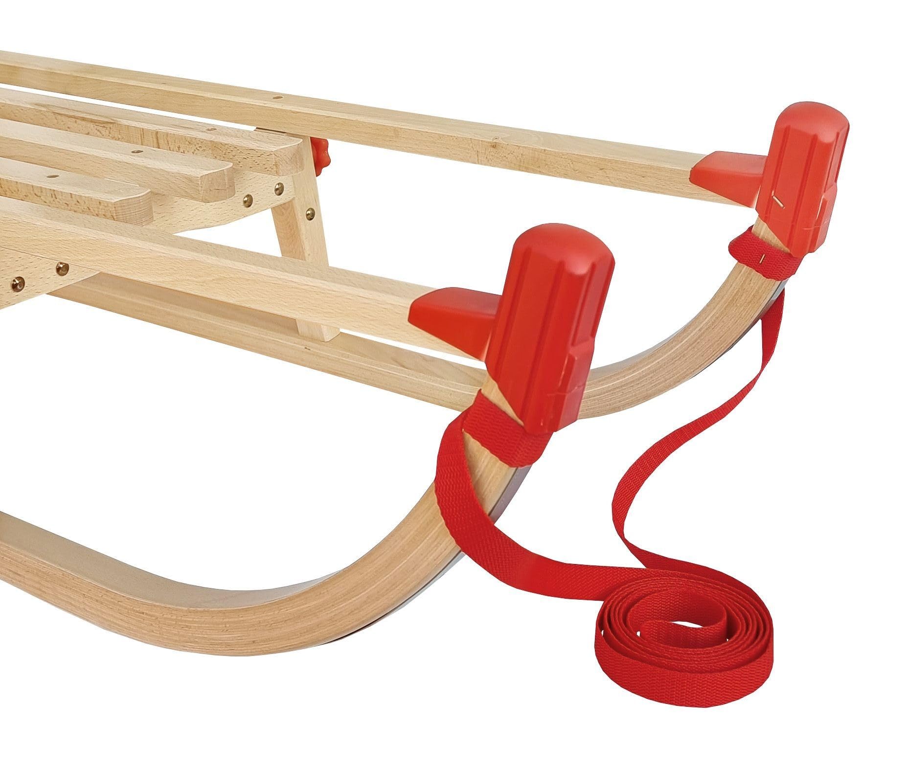 Klappschlitten Holz Hochwertiger Hörnerschlitten aus Buche, Platzsparend Faltbar, Belastbar bis 90 kg, Holzschlitten für Kinder & Erwachsene, inkl. Ziehleine