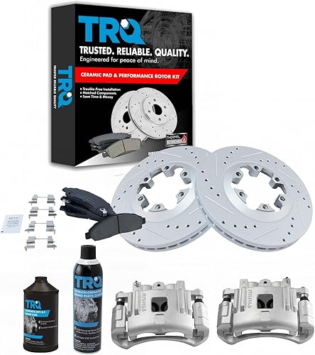 Miniatura 1 de TRQ Pinza de rotor de rendimiento de almohadilla de cerámica delantera y líquidos compatibles con Chevrolet GMC Isuzu