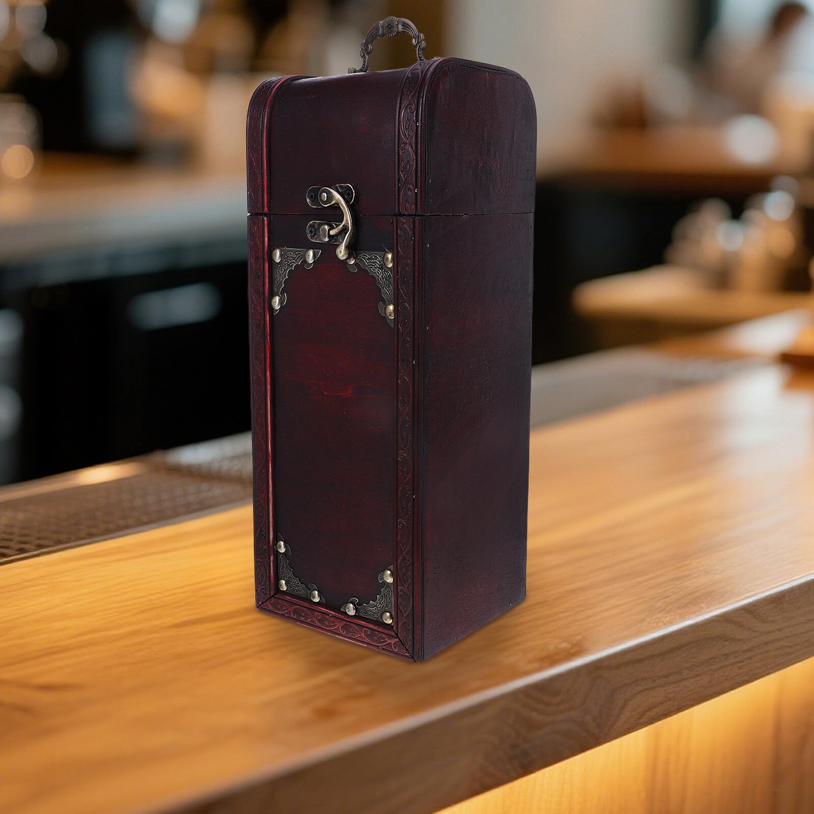 Scatola Decorativa in Legno per Vino Scatola di Conservazione per Bottiglie di Vino Portabottiglie Singolo in Legno Retrò per Feste e Regali