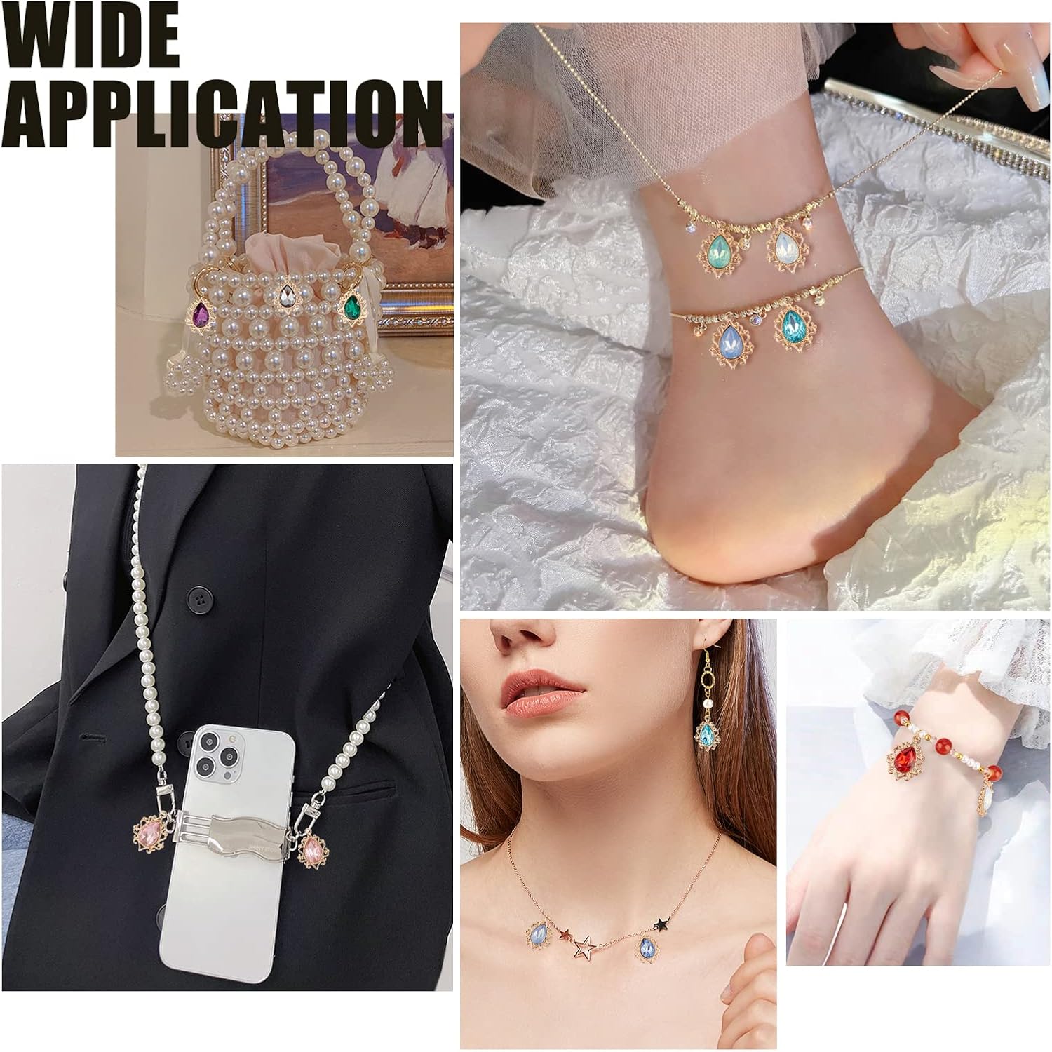 PH PandaHall 32pcs 19x25mm Teardrop Charms 16 Colors Faceted Teardrop Beads Golden Dangle Rhinestone Beads Charms Pendants for Jewelry Bracelet Necklace Earring Pendant DIY Craft Making - Image 3