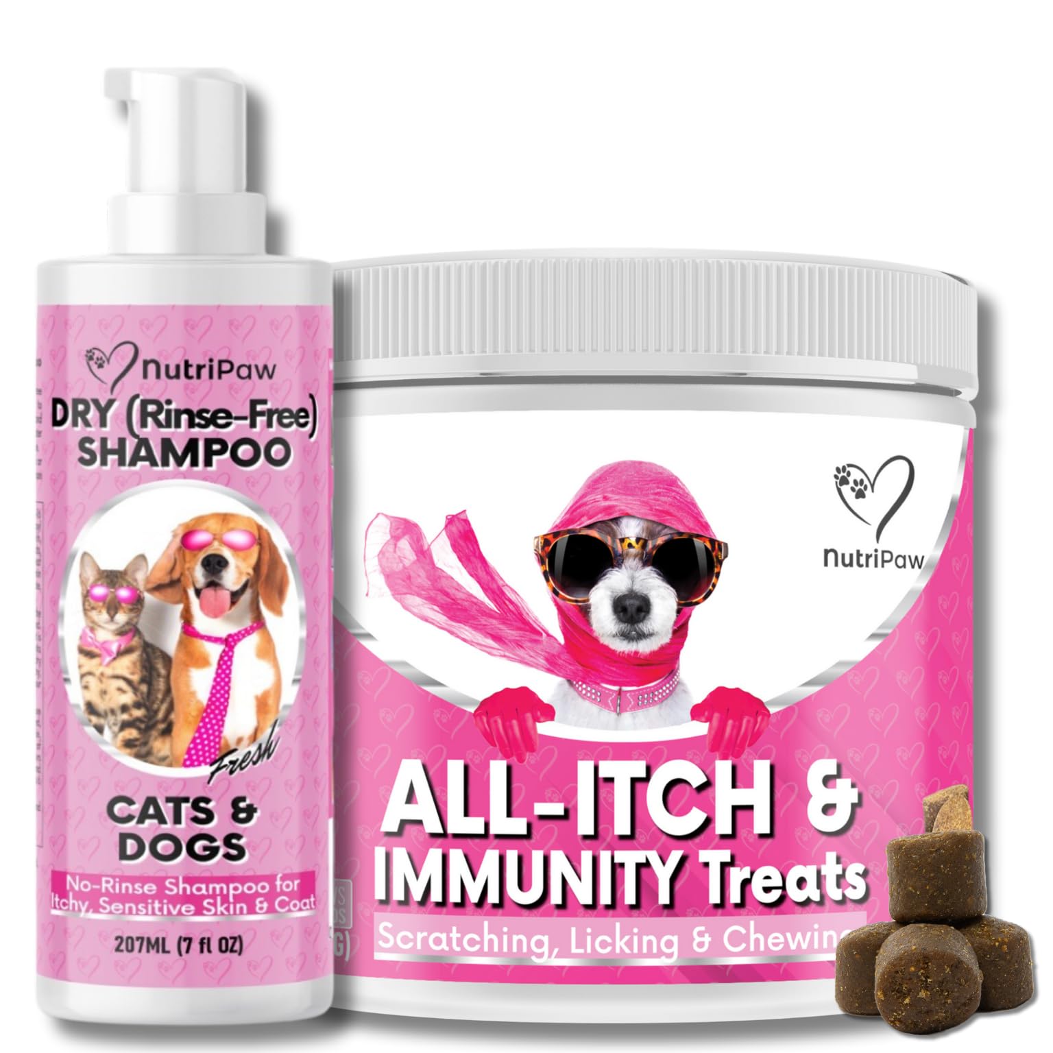 NutriPaw All-Itch Bundle - All-Itch Treats to Soothe Itchy Paws, Eyes, Ears, and Skin - Gentle, Nourishing No-Rinse Foam to Clean & Hydrate the Skin & Coat - Inside-Out Care for Dogs
