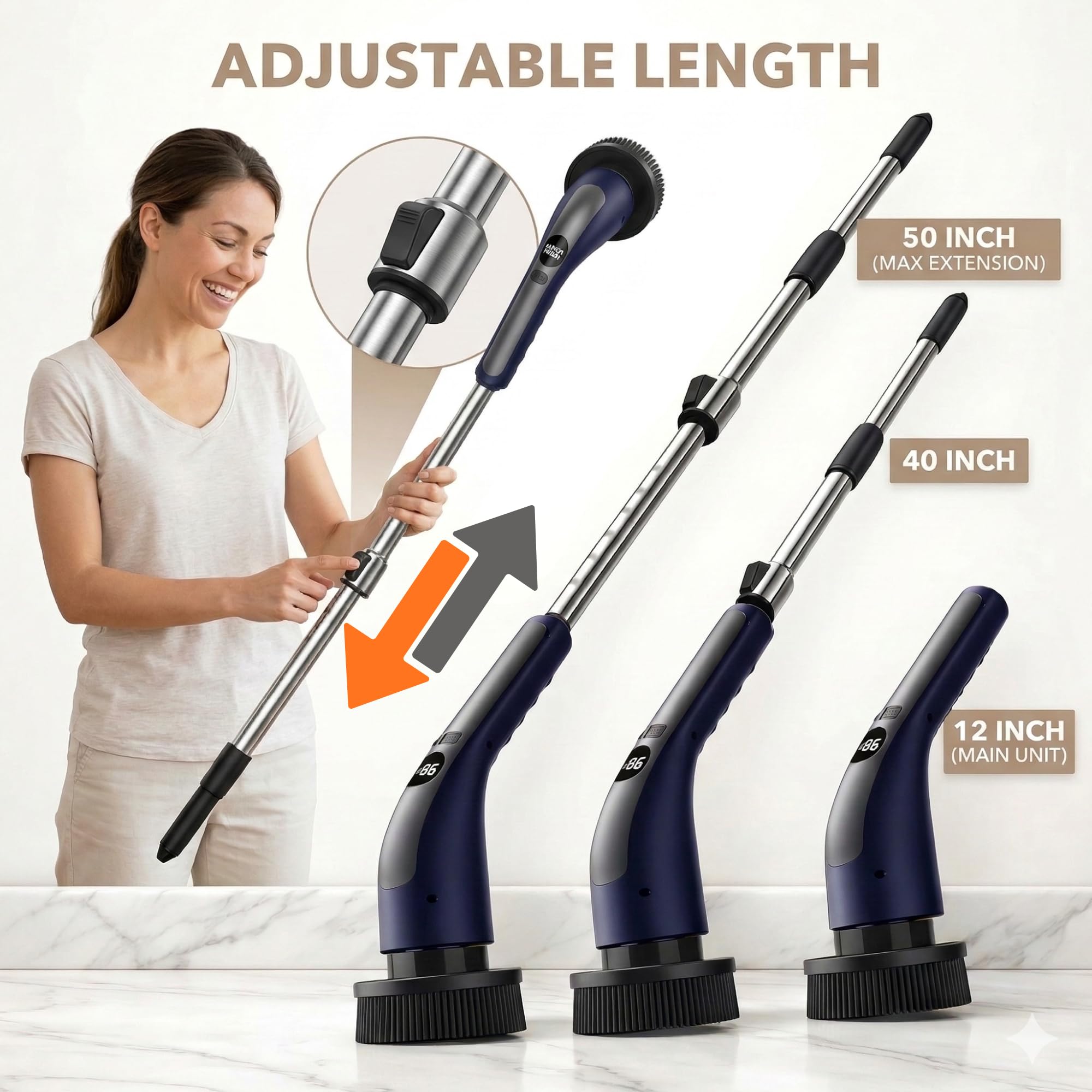 Livingpro Elektrischer Spin Scrubber, kabellose Reinigungsbürste mit langem