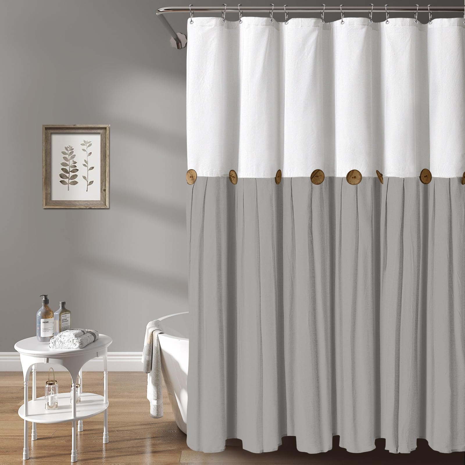 Tenda da doccia beige in lino e cotone, 198 x 183 cm, a righe marroni, stile country, bianco e grigio, elegante decorazione per la casa, accessori da bagno