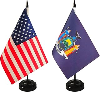 2 Pack USA & New York Desk Flag, 1 New York Table Flag,1 American Desk Flag,New York Office Table Flag on Stand Base, Decorations for Offices, Families, Conference rooms