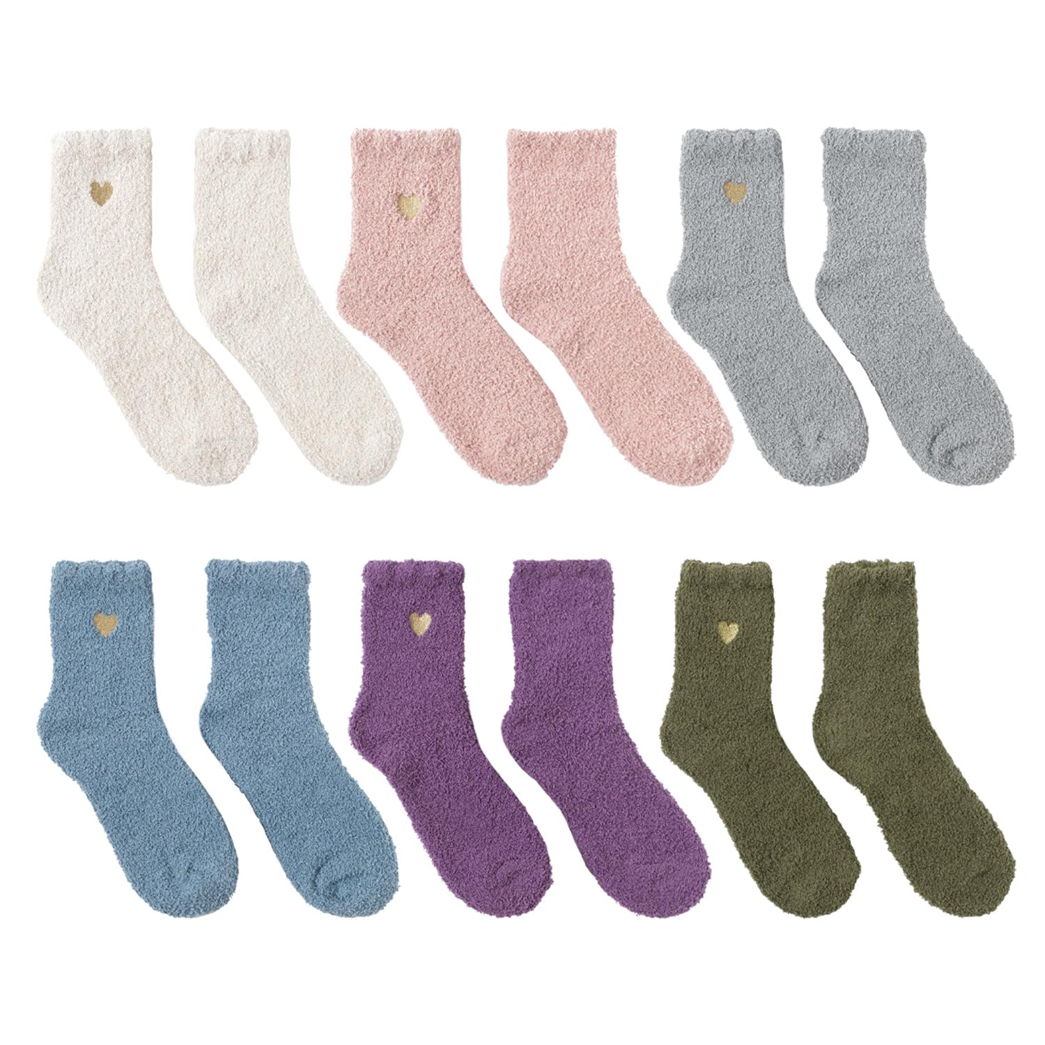 Wufgwbd Unisex Multicolor 6 Pairs Of Women's Plush Socks, Women's Embroidered Love Fleece Socks, Multi-Color Women's Bed Socks, Winter Warm Fluffy Socks, Women's Cute Socks