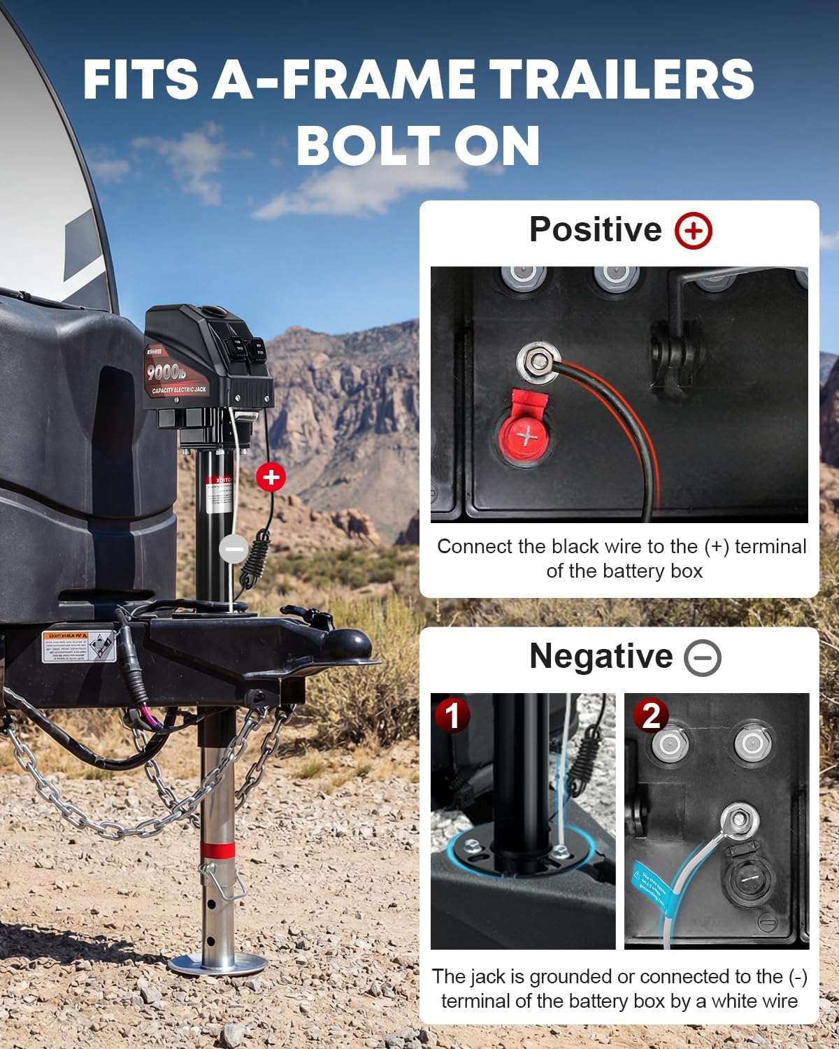 Kohree Electric Trailer Jack 9000 lbs, 12V A-Frame Power Tongue Jack with 22" Lift, Heavy Duty RV Camper Travel Trailer Jack with Manual Crank Handle & Weatherproof Cover & Wiring