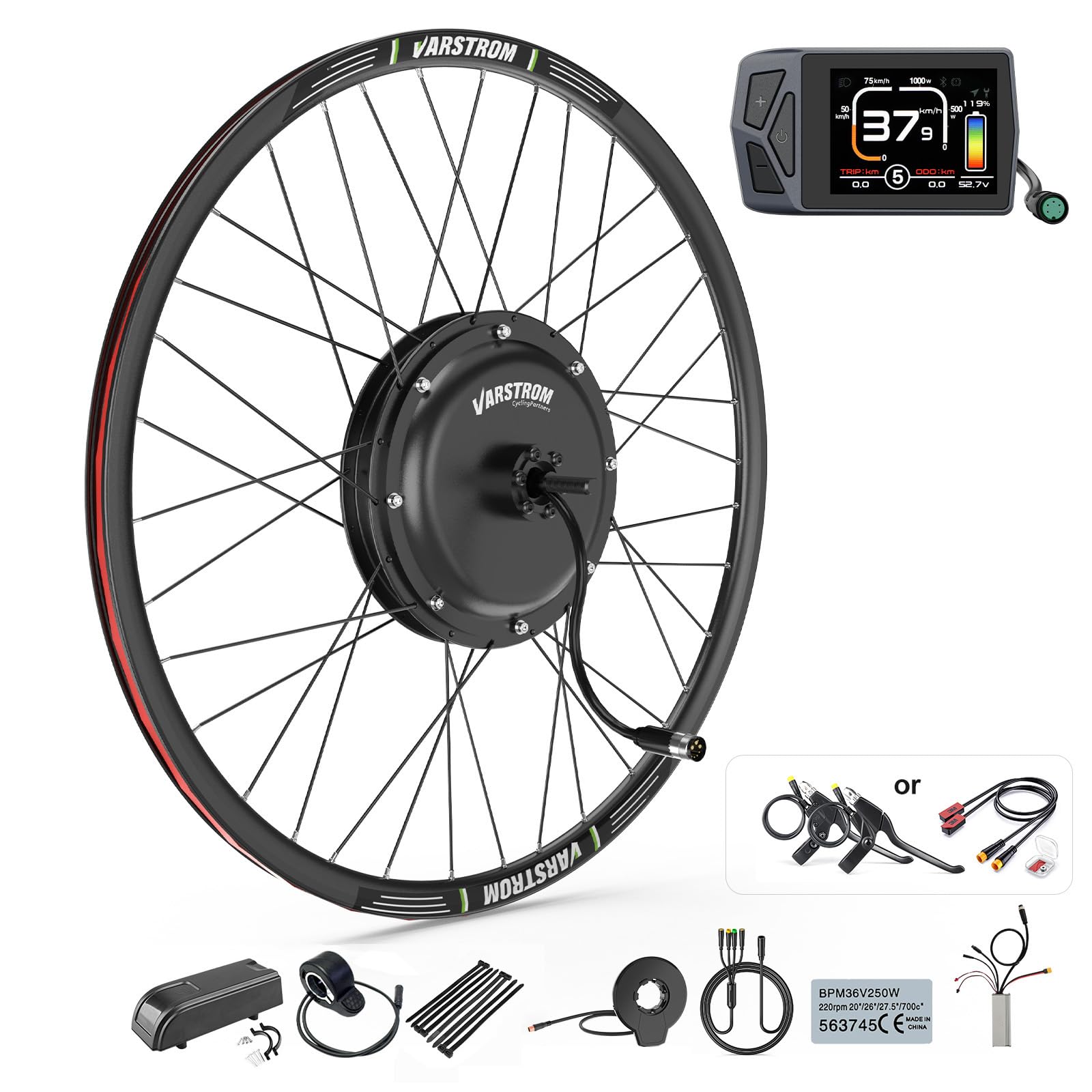 48V15OOW JYLT Sportversion E-Bike Umrüstsatz, 26 27,5 28 29 Zoll 700C Heckmotor Hinterradnabenmotor E-Bike Umrüstsatz mit Controller & Display, Für Kassette Scheibenbremse MTB (Ohne Akku)