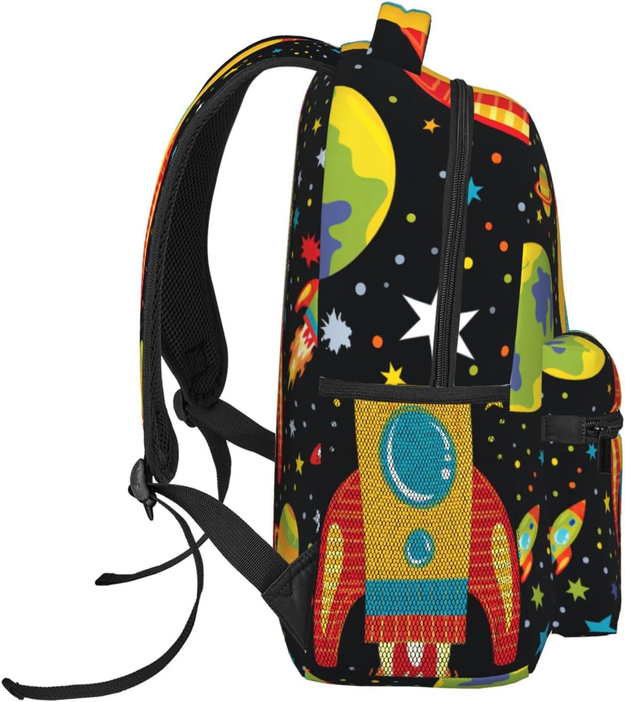 Cartoon Space Rocket Planet Backpack, Polyester Backpacks with Straps, 11.4inx5.9inx15.7in, Multi-Pocket Storage Bookbag, Ideal For School Work Travel Hiking Camping, Boys Girls Gifts