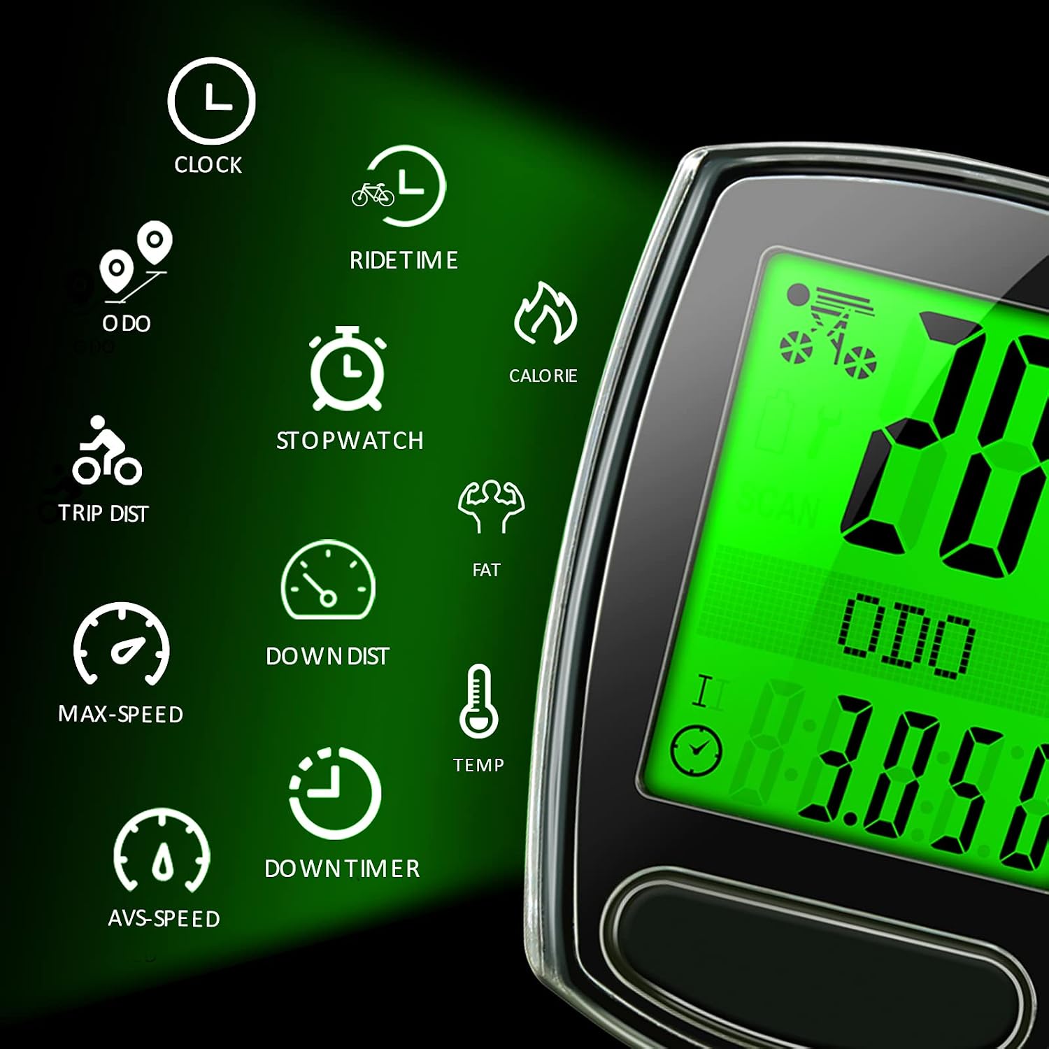 IPSXP Bike Computer, Wired Bicycle Speedometer and Odometer Waterproof Cycle Computer with Backlight LCD Display, Automatic Sleep/Wake, Battery Included