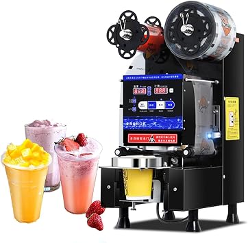 Cup Sealer Machine, Cup Sealing Machine Full Automatic Cup Sealer Machine 90/95mm, Automatic Sealing Machine for Cups Adjustable Temperature, 350W Tea Cup Sealing Machine for Bubble Milk Tea,Black