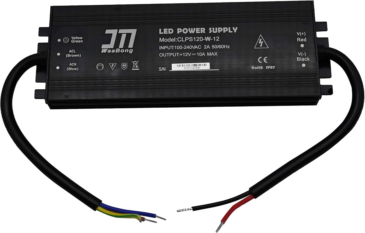 Power Supply 12VDC 10A 120W Waterproof IP67 Outdoor Aluminum 18mm Slim 110V 120V 12V Converter Constant Voltage for DC 12Volt LED Strip Lights Signs (CLPS120-W-12)