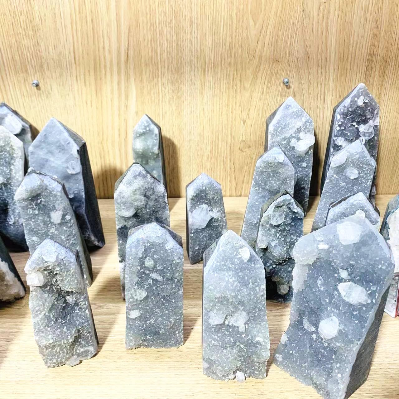 Healing Crystals Druze Quartz Zeolite Point Tower Geode Crystal Obelisk 1pc (300g-550g)