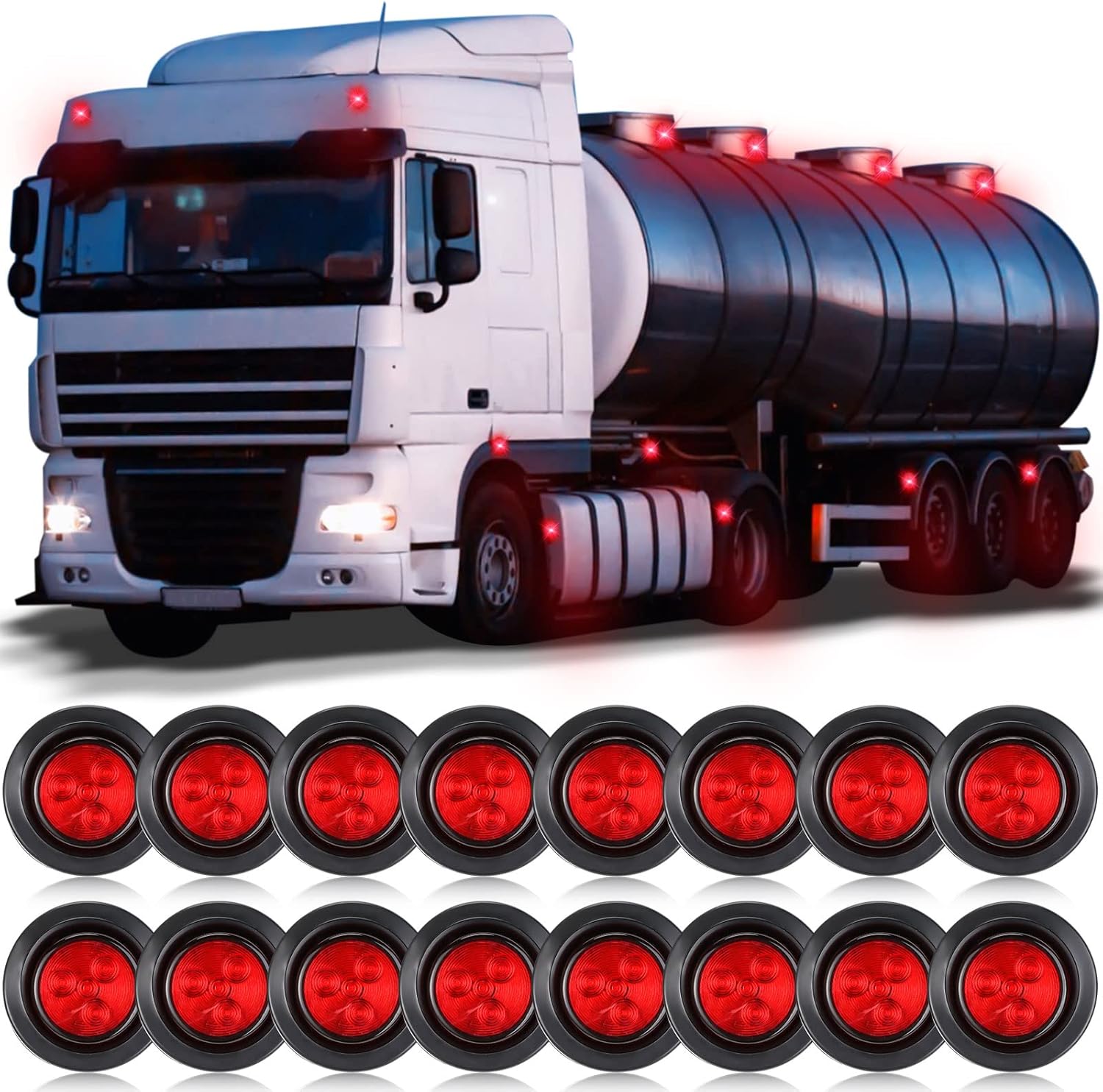 Treela 2 Inch LED Marker Lights LED Round Trailer Marker Lights Waterproof Automotive Side with Mount Grommet Pigtails Hardwired for Truck RV (16, Red)