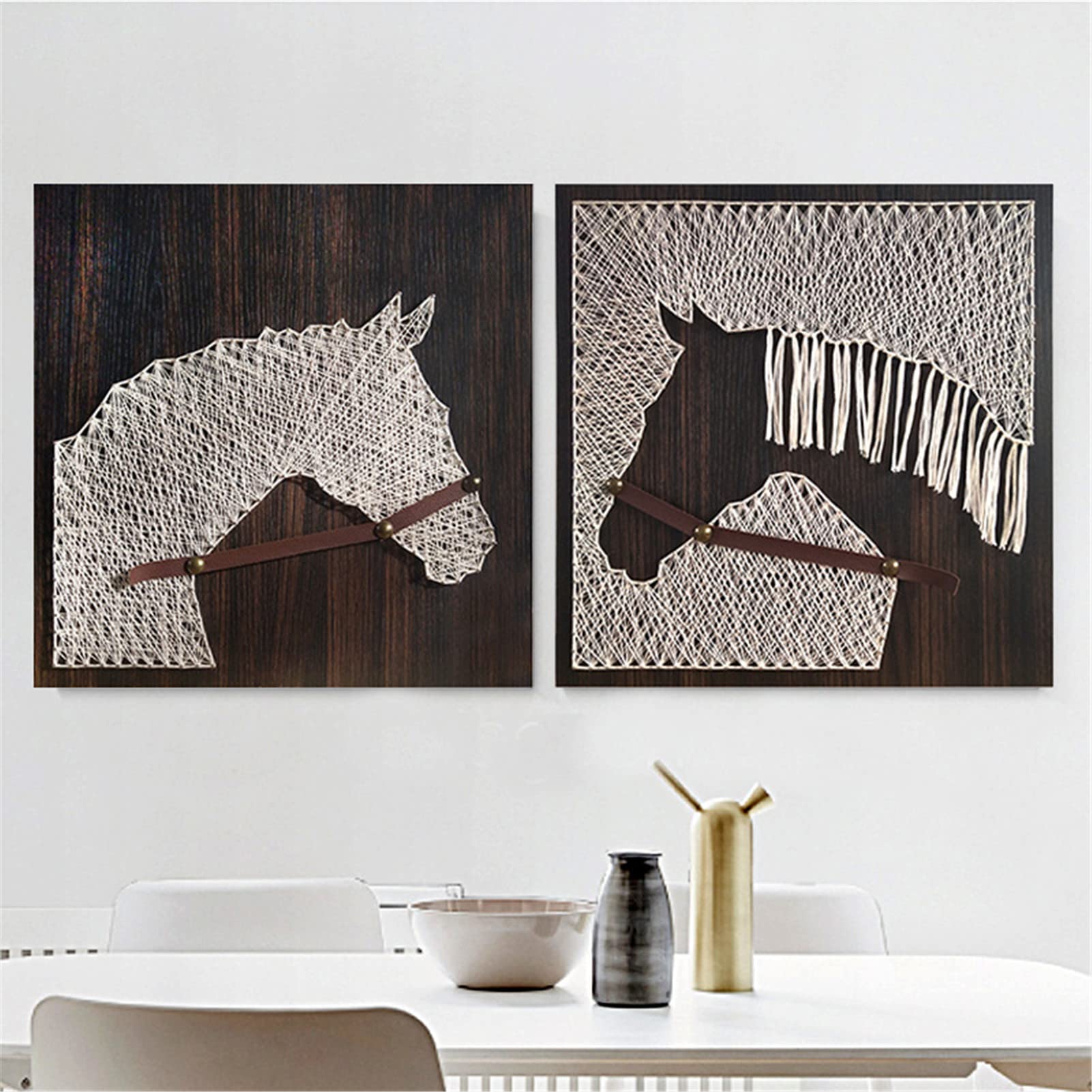 DIY String Art Kit 3D Dessin Créatif Art Craft Nail String, Motif DIY Décoration Murale Maison Cadeau Unique (Cheval 30 x 30 cm)