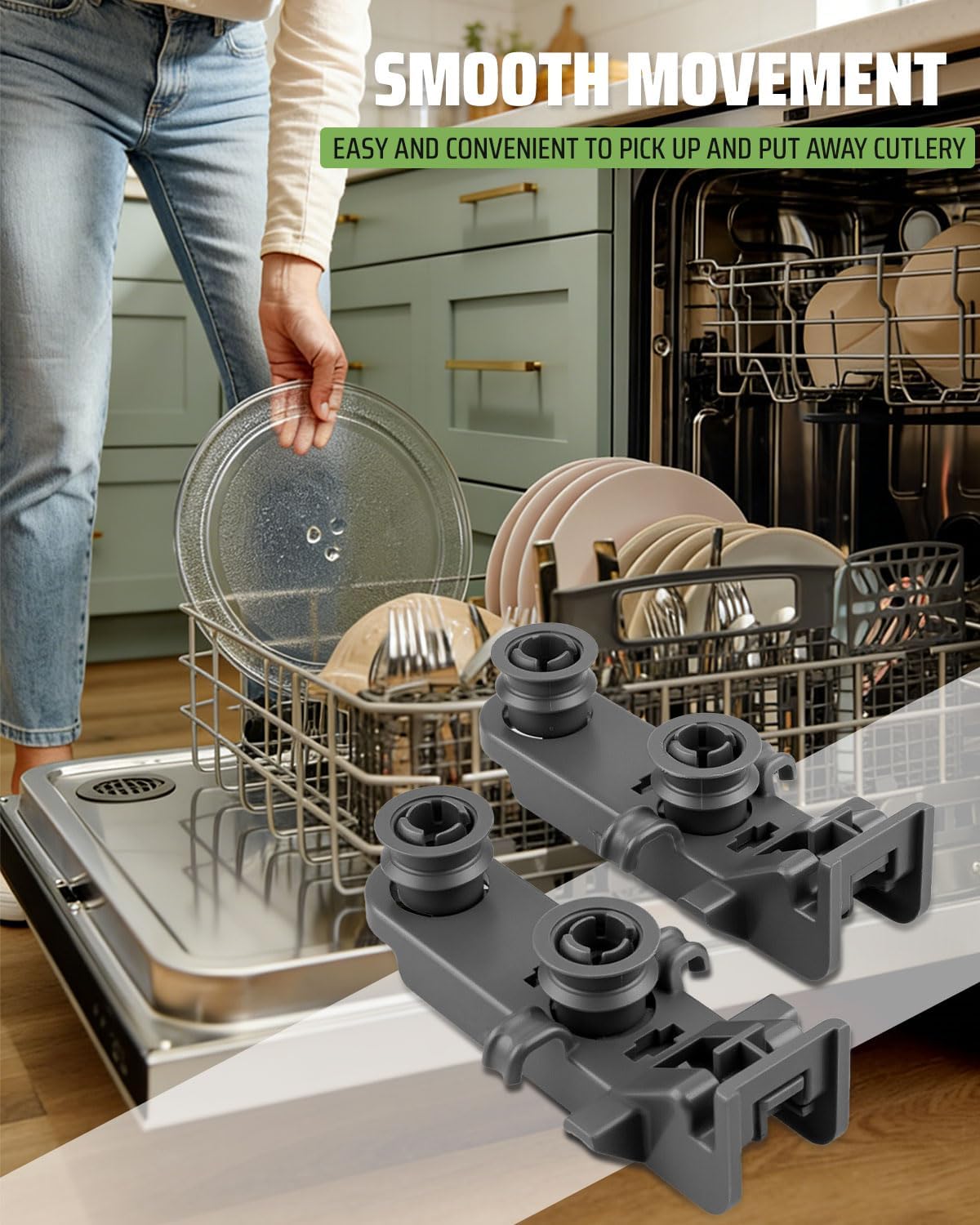 4Pcs W10350401 Dishwasher Dishrack Roller Wheels Fit for KitchenAid Fit for Whirlpool Dishwasher Top Rack Wheel Replace AP6020157 2683569 W10195336 W10410552 W10434691 WPW10350401VP