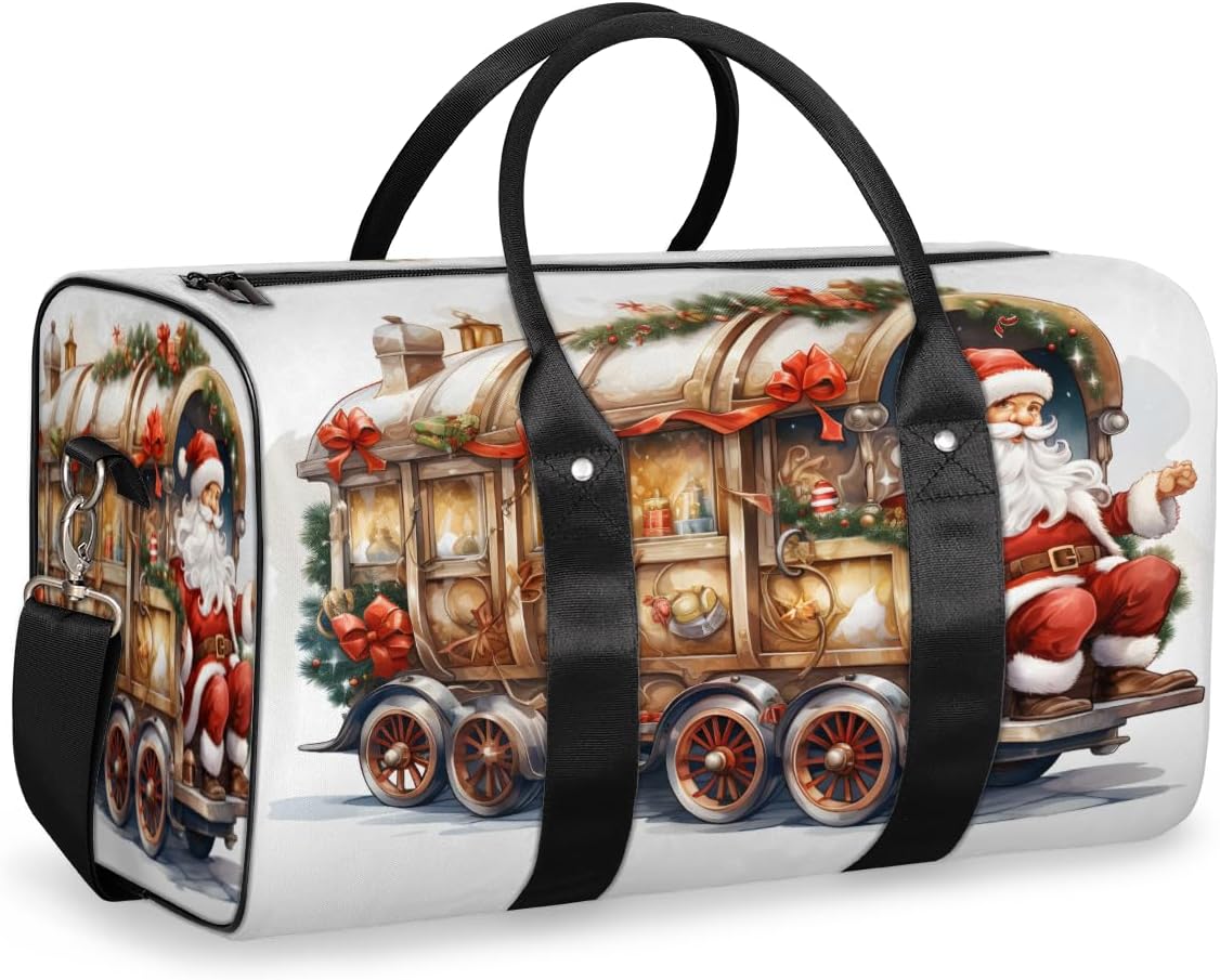 Christmas Car Father Christmas Travel Duffel Bag for Women Men Large Capacity Overnight Weekender Bags for Lightweight Waterproof Sport Gym Bag for Workout Yoga Swim
