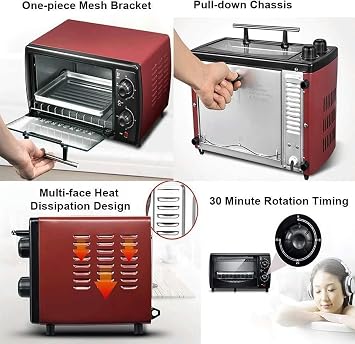 Compact Mini Electric Oven, Mini Oven and Grill with Double Hot Plates, Mini Electric Grill Oven, Mini Home Baking Oven, 30 Minute Rotation Timing