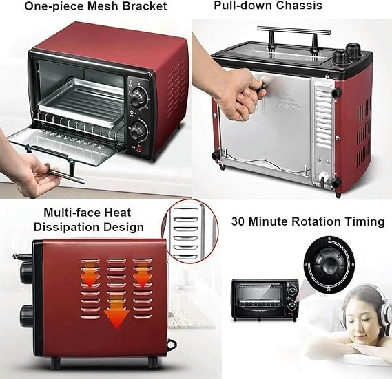 Compact Mini Electric Oven, Mini Oven and Grill with Double Hot Plates, Mini Electric Grill Oven, Mini Home Baking Oven, 30 Minute Rotation Timing