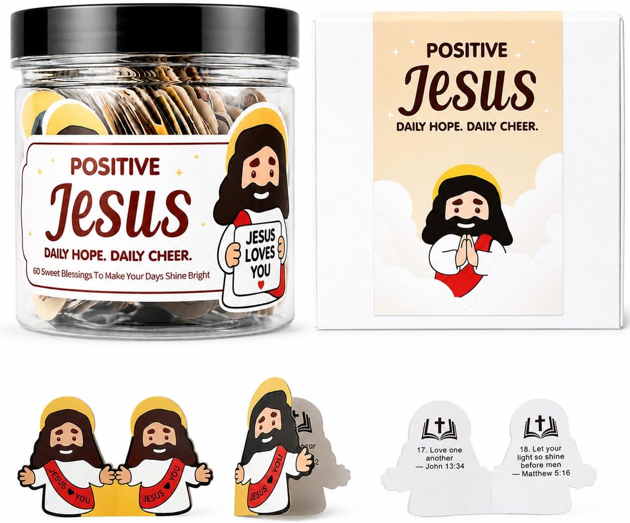 A Cute Positive Jesus Jar with Christian Encouragement Cards, Christian Encouragement Gifts for Teens and Women, Religious Gifts