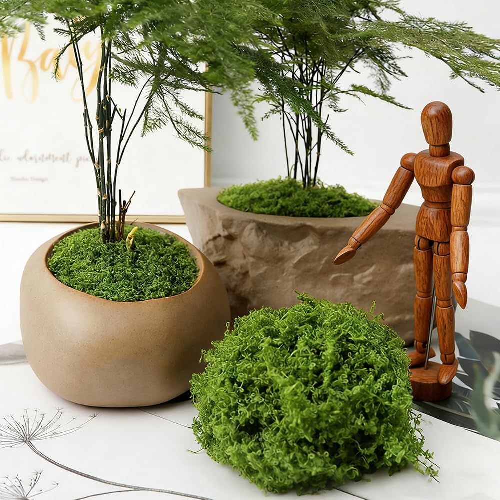 CREATCABIN Artificial Moss for Crafts 7OZ Faux Green Moss Polyester Potted Plants Floral Fairy Garden Table Centerpieces Decorative Lichen Model Making Wall Glass Container Home Indoor Decor
