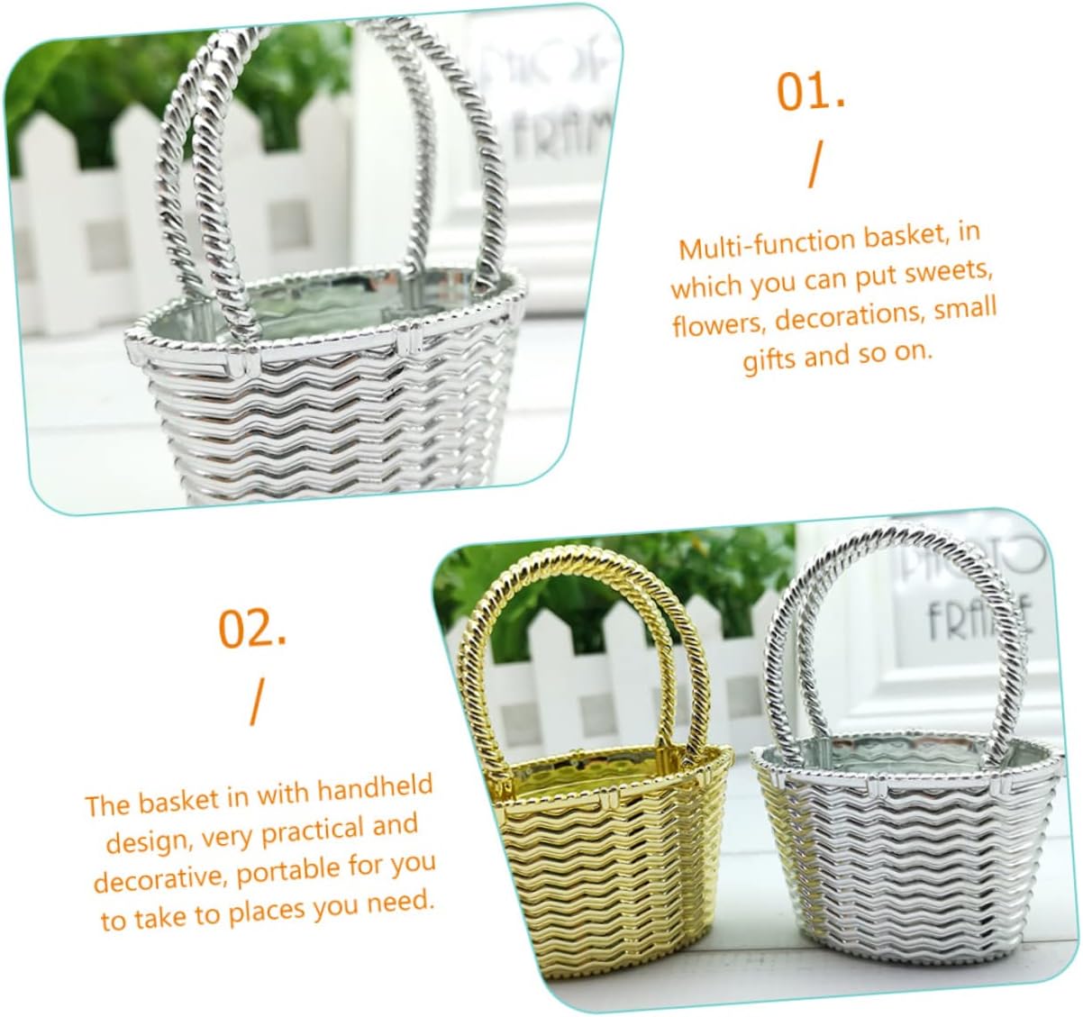 Cabilock 12pcs Silver Plastic Handheld Candy Basket for Wedding Party image 4