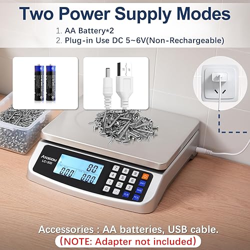 Miniatura 3 de Atogou Báscula de alimentos de 66 libras, báscula de cocina comercial con cálculo de precios, enchufable utilizable, 0.05 oz1 g, acero inoxidable