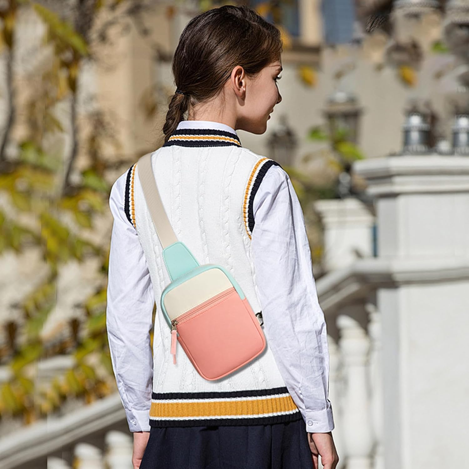 Easter Basket Stuffers for Teens Girls: Fanny Pack Birthday Gift for 8 9 10 11 12 Year Old Teen Girl Trendy Stuff, Preppy Colorblock Crossbody Bag Adjustable Sling Belt Bags Purse for Travel - Image 2