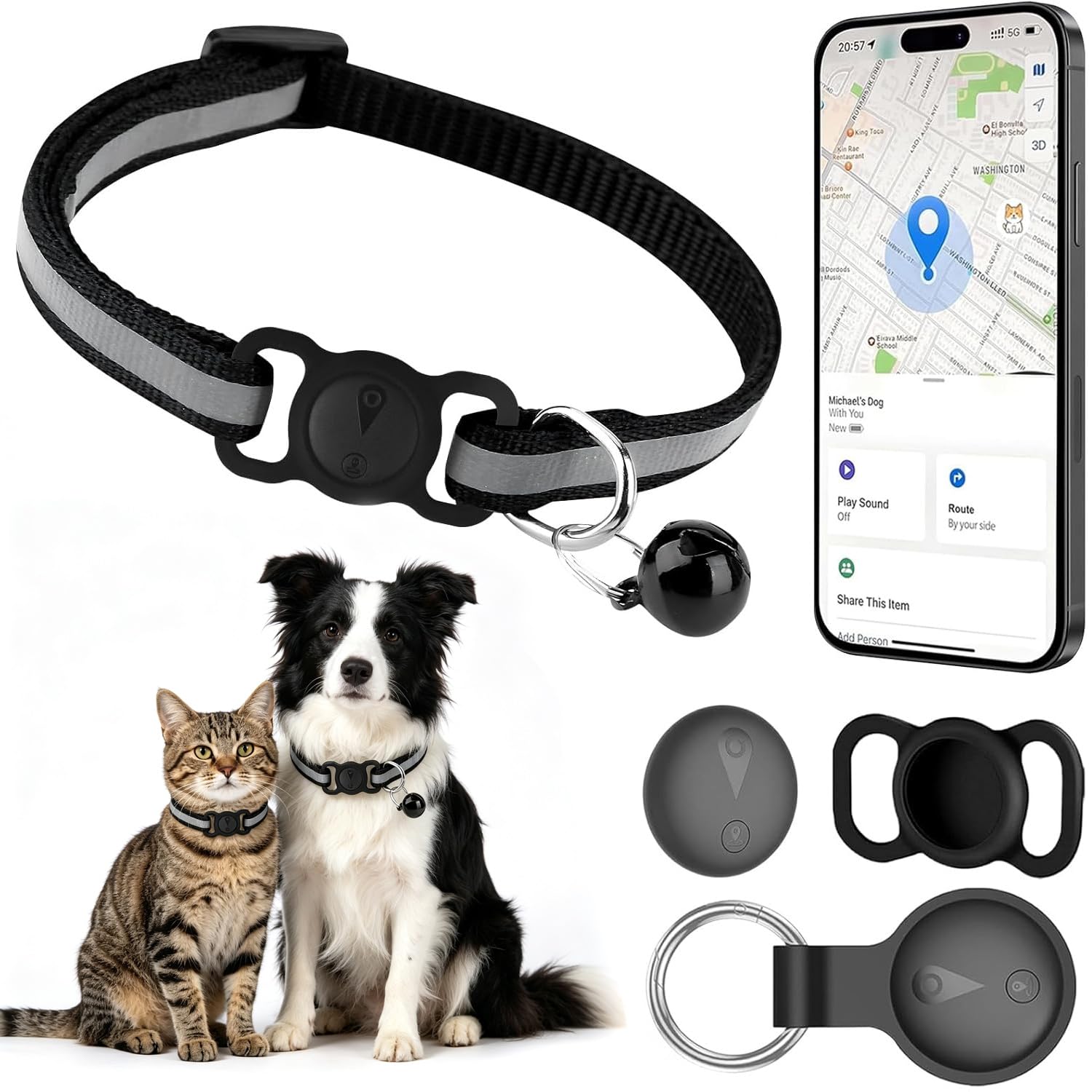 Traceur GPS Chat, Collier GPS Chat, GPS Chien Compatible avec iOS et Android, Traceur pour Chien sans Carte Sim Abonnement Mensuel, Collier Traceur pour Cha-t Chie-n, Localisation Temps Étanchéité