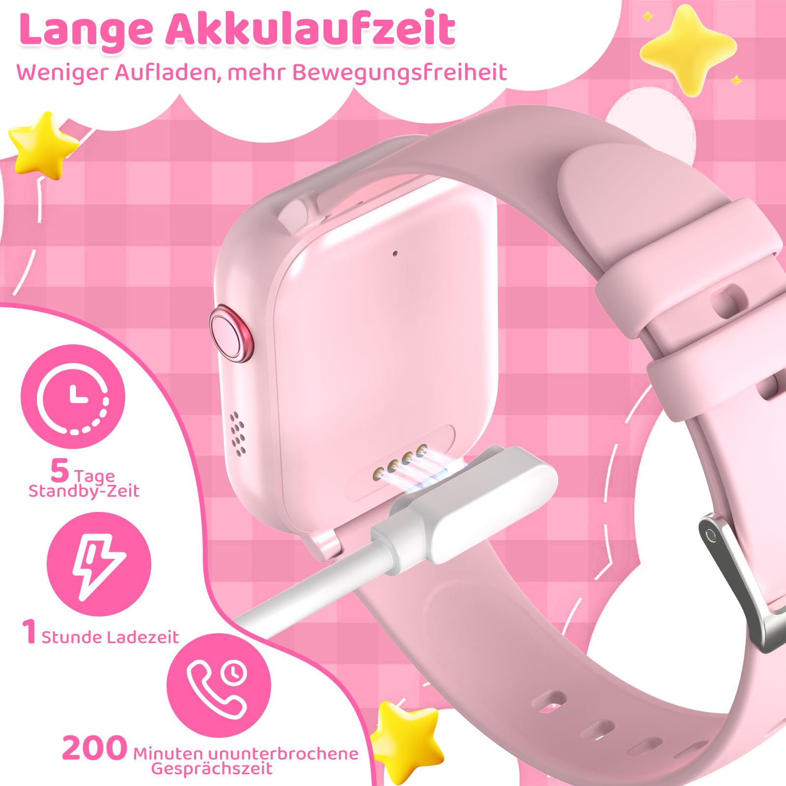 4G Reloj inteligente para niños con función de llamada de voz, reloj de teléfono, reloj para niños con cámara de fotos juegos despertador pantalla táctil función llamada impermeable IPX7, rosa