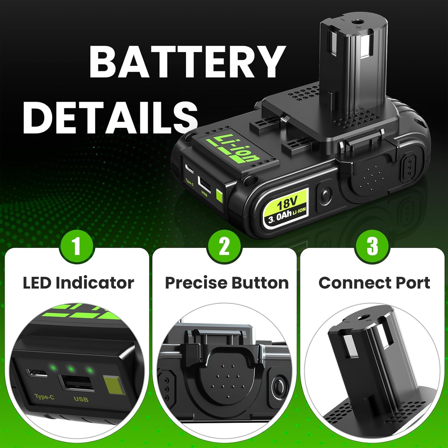 Abeden 18V 3.0Ah Replacement for Ryobi Battery with USB, Compatible with Ryobi 18V Battery P102 P103 P104 P105 P107 P108 P109 Series Cordless Power Tools and Charger - Image 4