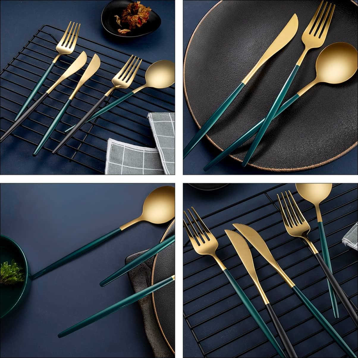 Stainless Restaurant Cutlery Forks for Serving Christmas Dining Lunch Eating Table Tableware Green Catering Flatware: Home Silverware Cutter Dinning Steel Flatware Dinner Utensils