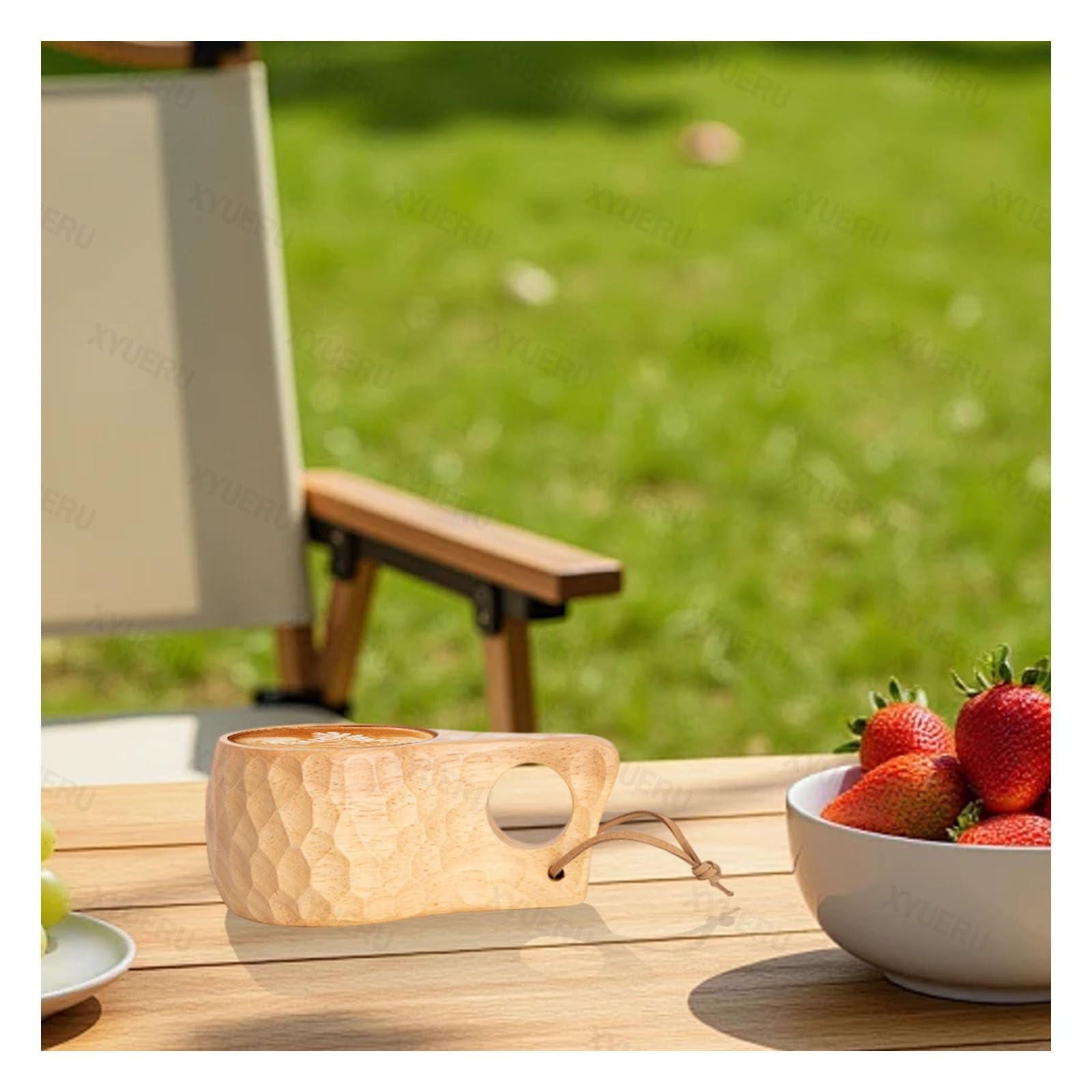 Taza de camping de madera, hecha a mano, taza de café de viaje con asa y correa para el cuello, taza de campo portátil para té y leche, esencial para senderismo al aire libre