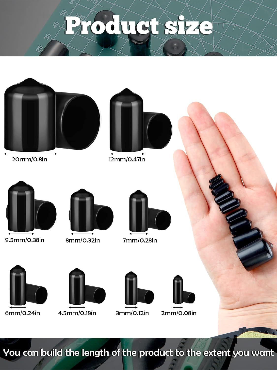 156 Pieces Rubber End Caps Rubber Caps for Screws Rubber Caps for Bolts Rubber Screw Covers Bolt Caps Vinyl Caps Rubber Screw Caps in 9 Sizes from 2/25 to 4/5 Inch (Black)