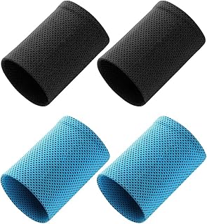 2 Pairs Cooling Wrist Sweatbands for Sports Men Women Absorbent Breathable Wristbands for Running Tennis Yoga Gym Golf Outdoor Activities with Stretchy Elastic Fit Black Blue