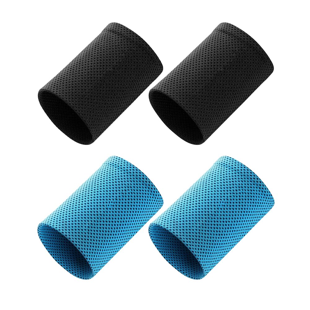 BEAMARKER 2 Pairs Cooling Wrist Sweatbands for Sports Men Women Wicking Breathable Wristbands for Running Tennis Yoga Gym Golf Outdoor Activities with Stretchy Elastic Fit Black Blue