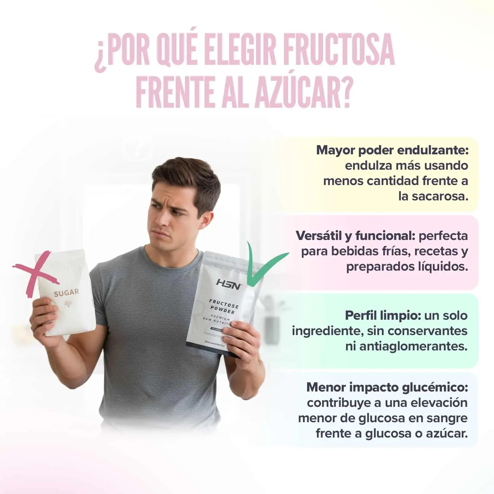 HSN - Fructose | Kohlenhydrat mit niedrigem glykämischen Index | Perfekt für den Sport | Ideal als Süßungsmittel | Vegan, laktosefrei, in Pulverform, geschmacksneutral, 3Kg