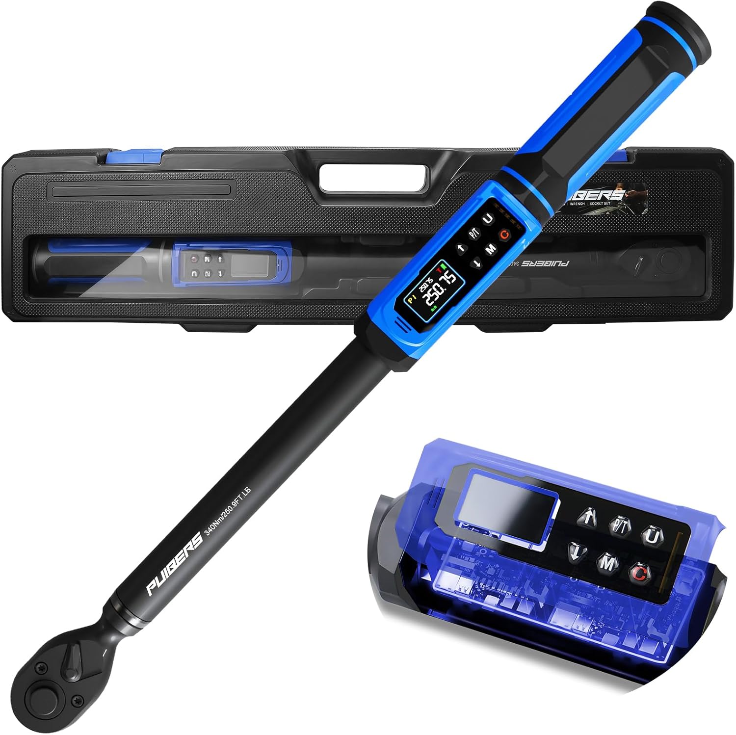 Product image of Digital Torque Wrench 1/2" Drive 3.8-250.8FT.LB (5-340Nm),Electronic Torque Wrench ±1% High Accuracy,5 Units LCD with Buzzer & LED Alerts For Car Bike Moto Truck