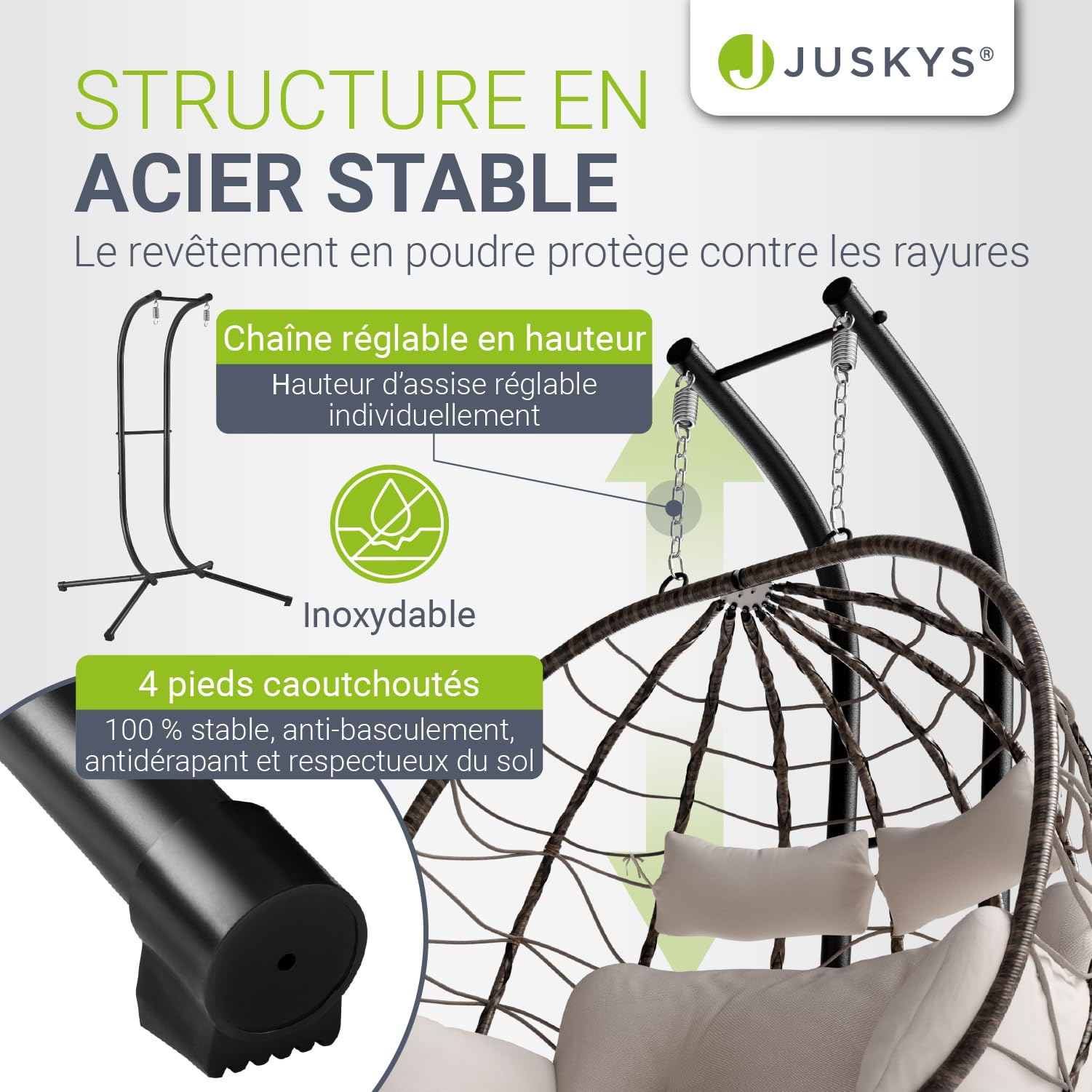 Fauteuil Suspendu Double Aria de Juskys - Fauteuil Suspendu en polyrotin avec Support & Coussins - balancelle pour Deux Personnes - Fauteuil d'extérieur/d'intérieur - Panier XXL Beige
