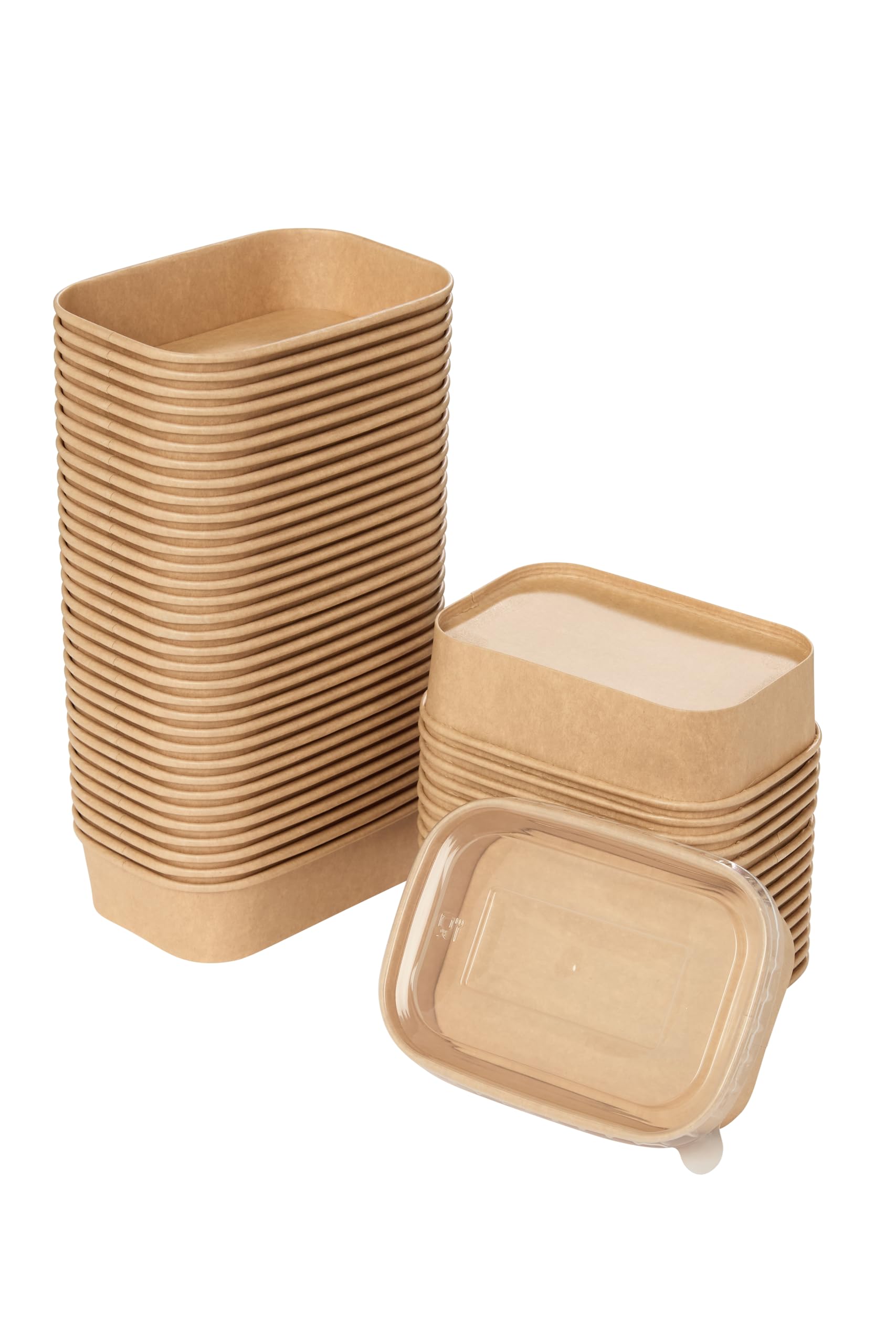 500ml Kraft Rectangular Food Prep Containers with Lids - Take Away, Hot Food, Meal Prep, Kraft food prep containers with lids for Restaurants, Cafés, Homes, Eco-Friendly Packaging (100)