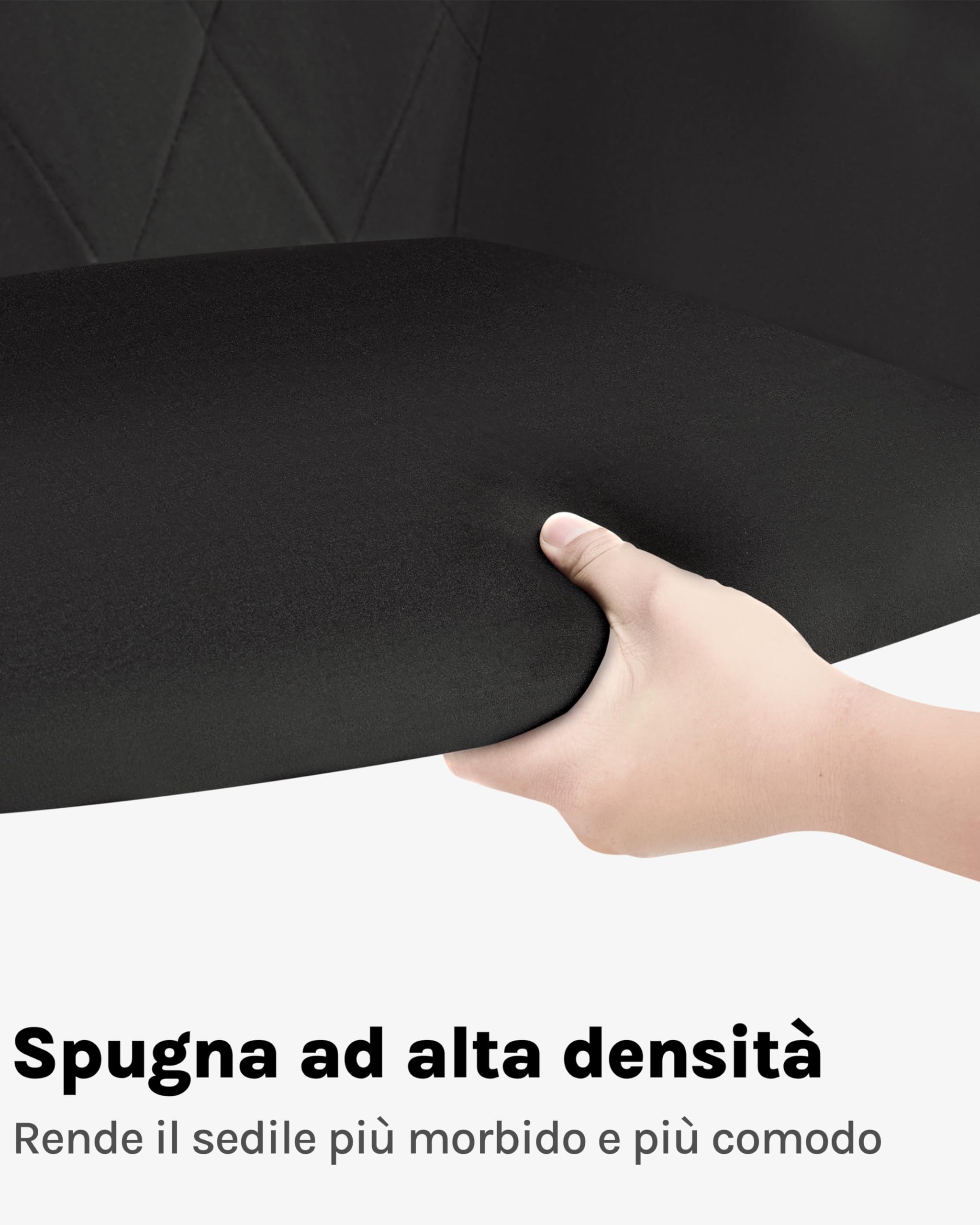 WOLTU Set di 6 Sedie per Sala da Pranzo Imbottita, Poltroncina in Velluto,Sedia da Cucina con Braccioli e Schienale, Gambe in Metallo, Nero,
